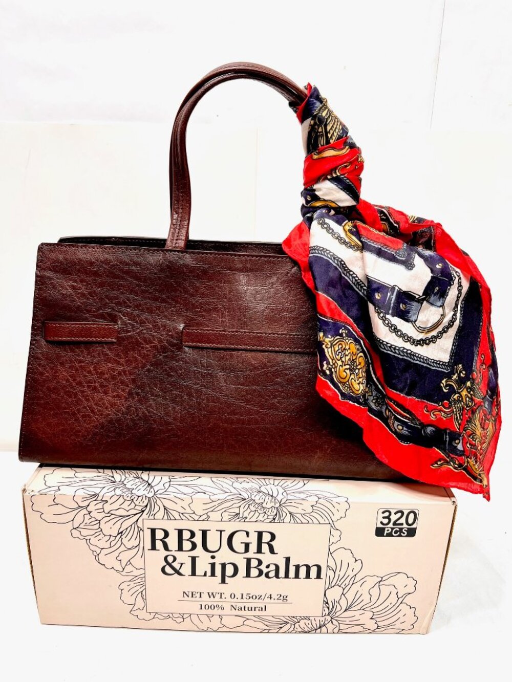 New-Classic  IBIZA Aoyama  Choco Brown Leather Hand Shoulder Bag + Silk Scarf (8 - Picture 6 of 16